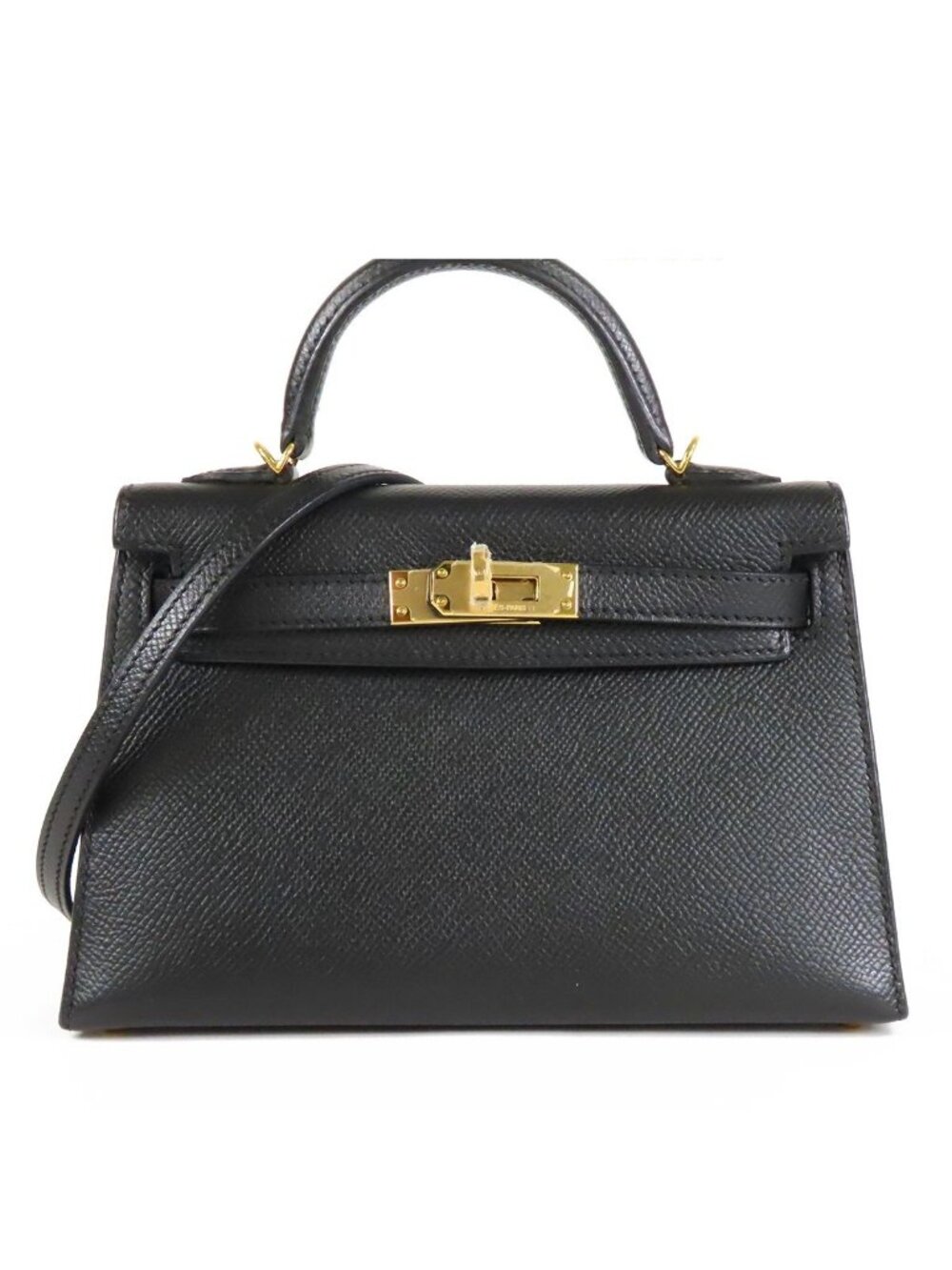Hermes Mini Kelly 2 20 Black Gold Epsom Sellier 2-Way Shoulder Bag